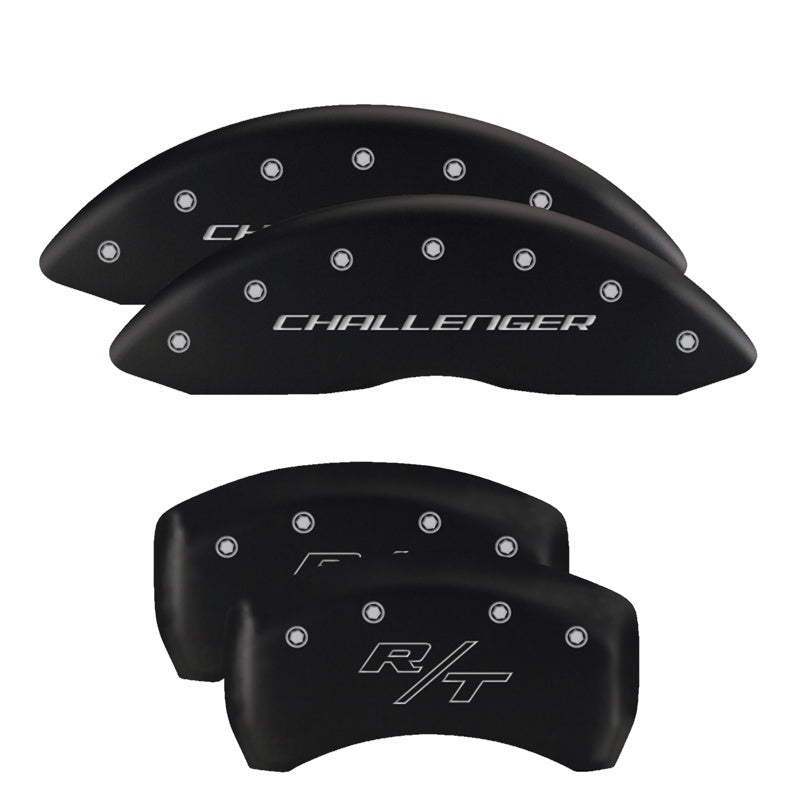 MGP 4 Caliper Covers Engraved Front Cursive/Challenger Engraved Rear RT Black finish silver ch-thumbmail-2
