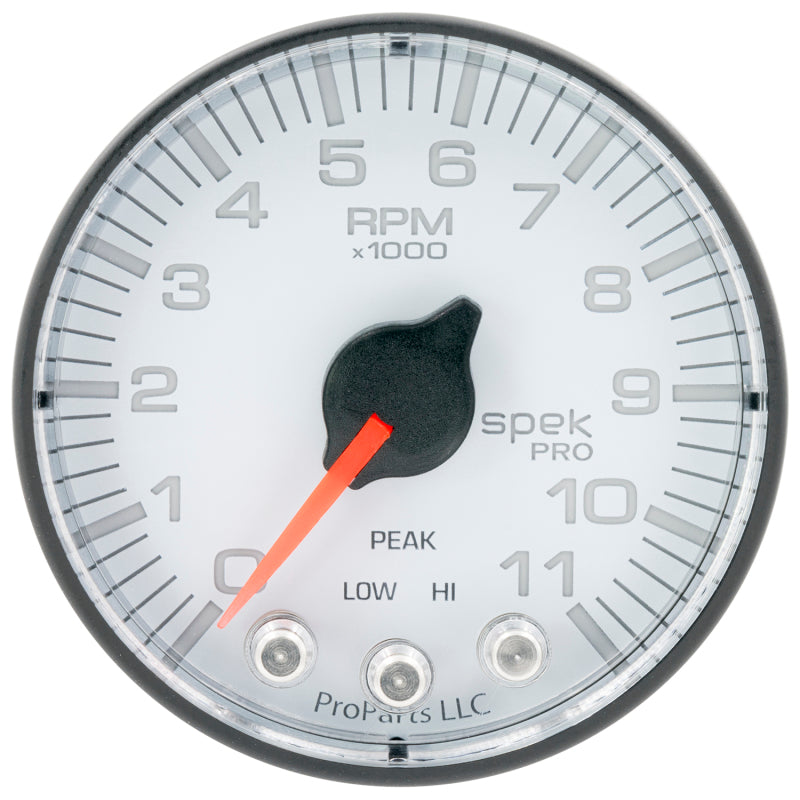 Autometer Spek-Pro Gauge Tach 2 1/16in 11K Rpm W/ Shift Light & Peak Mem Wht/Blk-thumbmail-2
