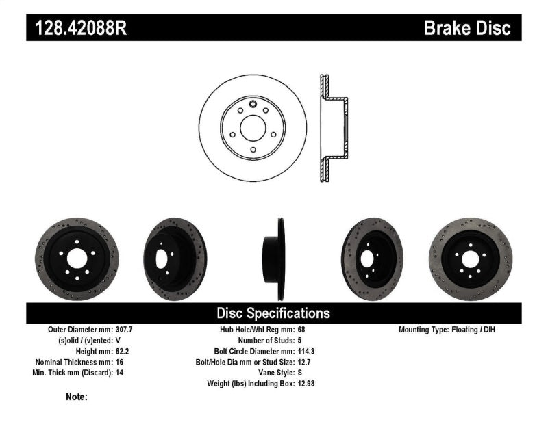 StopTech 08-09 Infiniti EX35 / 05-08 G35 / 09 G37 / 06-09 M35/M45 Drilled Right Rear Rotor-thumbmail-2