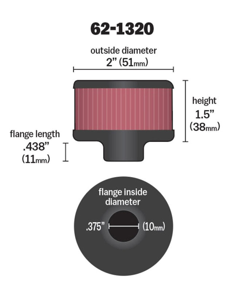 K&N Clamp On Rubber Base Crankcase Vent Filter 0.375in Flange ID x 2in OD x 1.5in Height-thumbmail-15