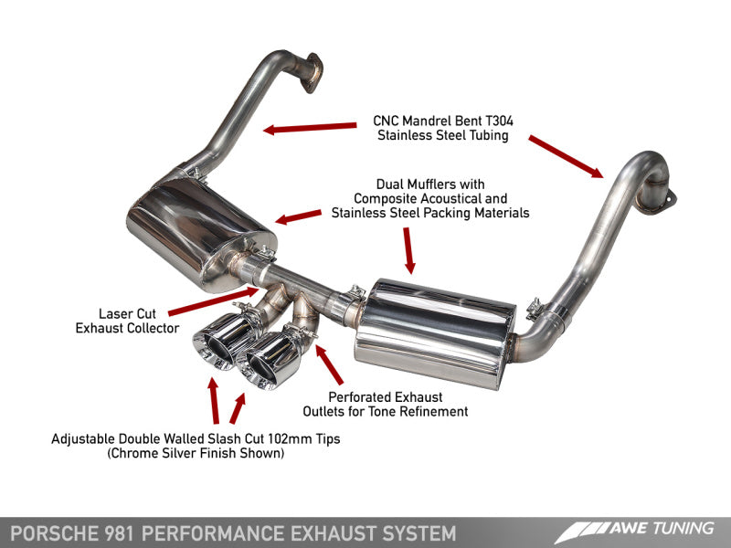 AWE Tuning Porsche 981 Performance Exhaust System - w/Chrome Silver Tips-thumbmail-7