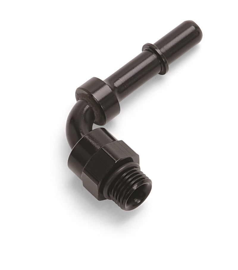 Russell Performance Adpt Fitting 3/8in SAE Qck Dis Male to #8 SAE Port Male Swvl End 90 Deg Blk Anod-thumbmail-2