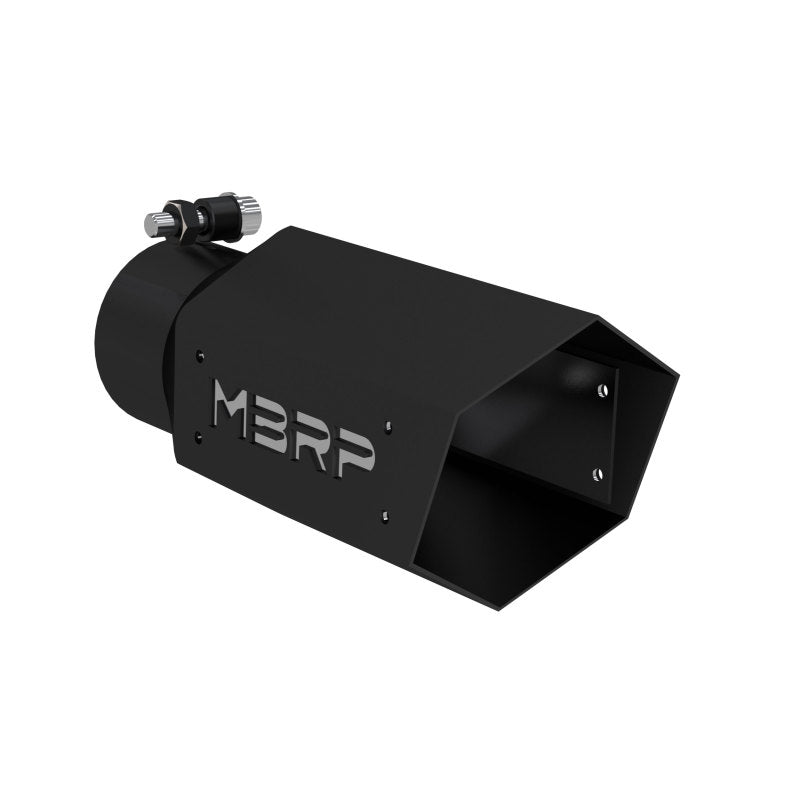 MBRP Universal 4in Hex Tip 3in Inlet 10in Length w/ Logo - Black Coated-thumbmail-1