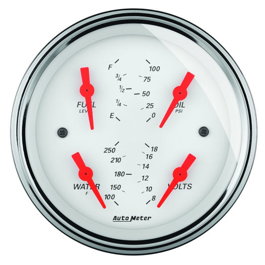 Autometer Arctic White 5in Quad GA, Fuel Level, 0-90 OHM