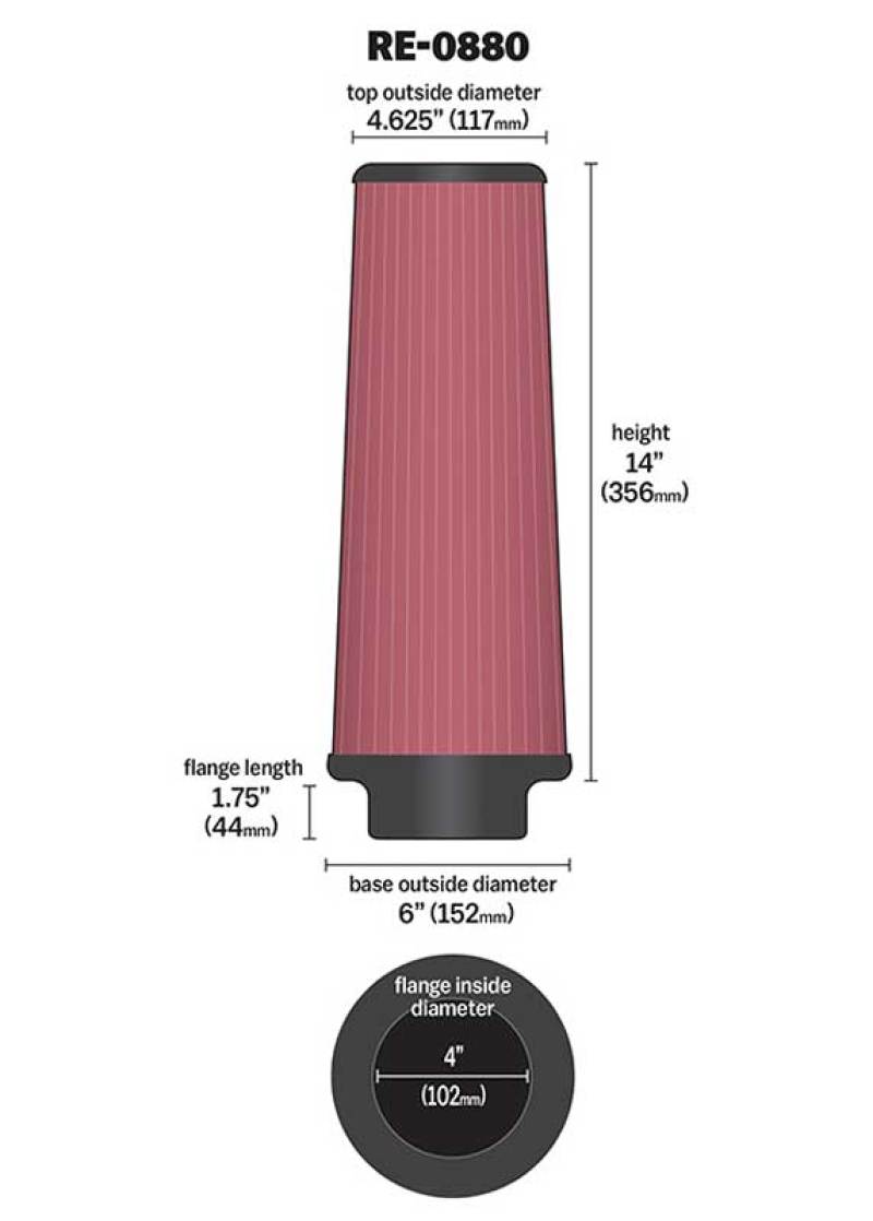 K&N Universal Rubber Filter 4inch FLG / 6inch OD-B / 4-5/8inch OD-T / 14inch H-thumbmail-6