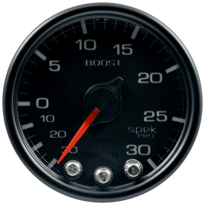 Autometer Spek-Pro Gauge Vac/Boost 2 1/16in 30Inhg-30psi Stepper Motor W/Peak & Warn Black/Black