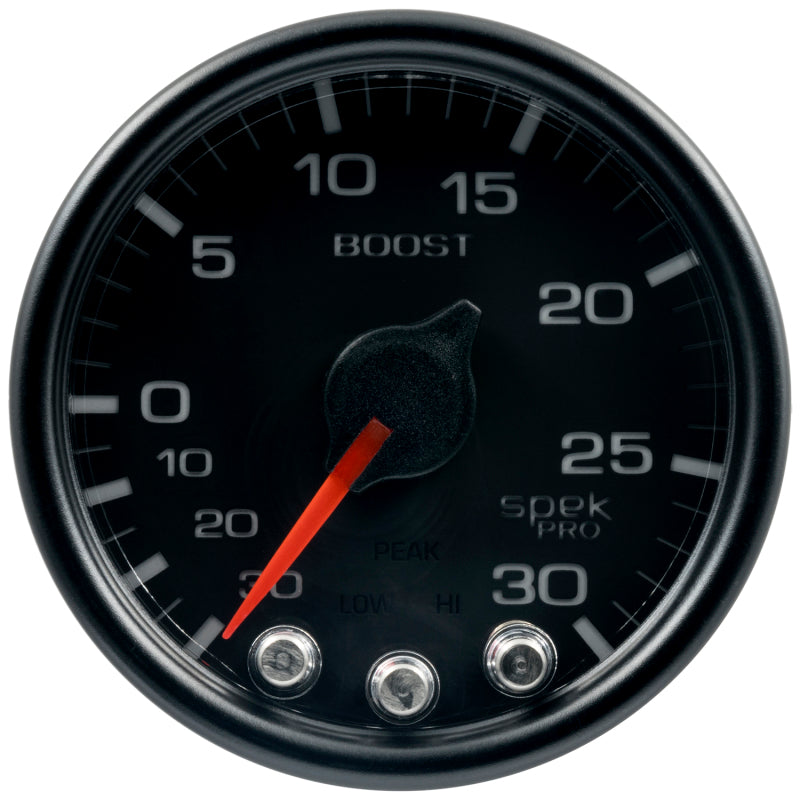 Autometer Spek-Pro Gauge Vac/Boost 2 1/16in 30Inhg-30psi Stepper Motor W/Peak & Warn Black/Black-thumbmail-1
