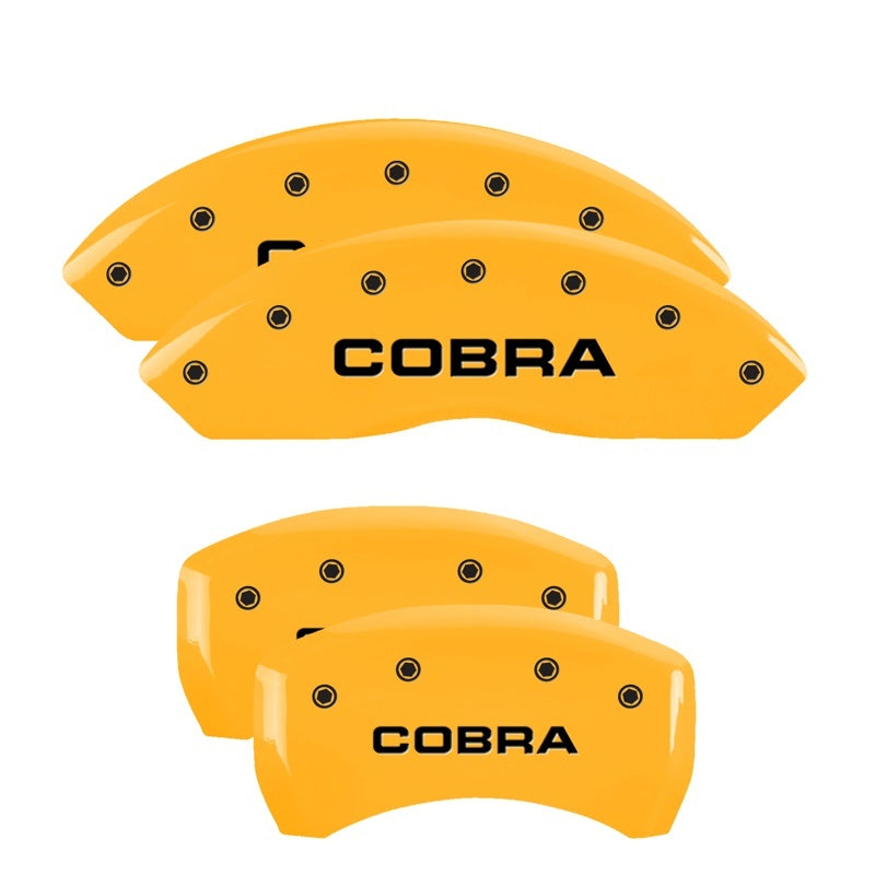MGP 4 Caliper Covers Engraved Front & Rear Cobra Yellow Finish Black Char 2006 Ford Mustang-thumbmail-2