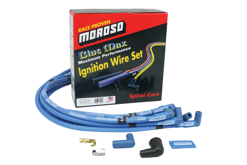 Moroso Chevrolet Small Block Ignition Wire Set - Blue Max - Spiral Core - Sleeved - HEI - 90 Degree-thumbmail-1
