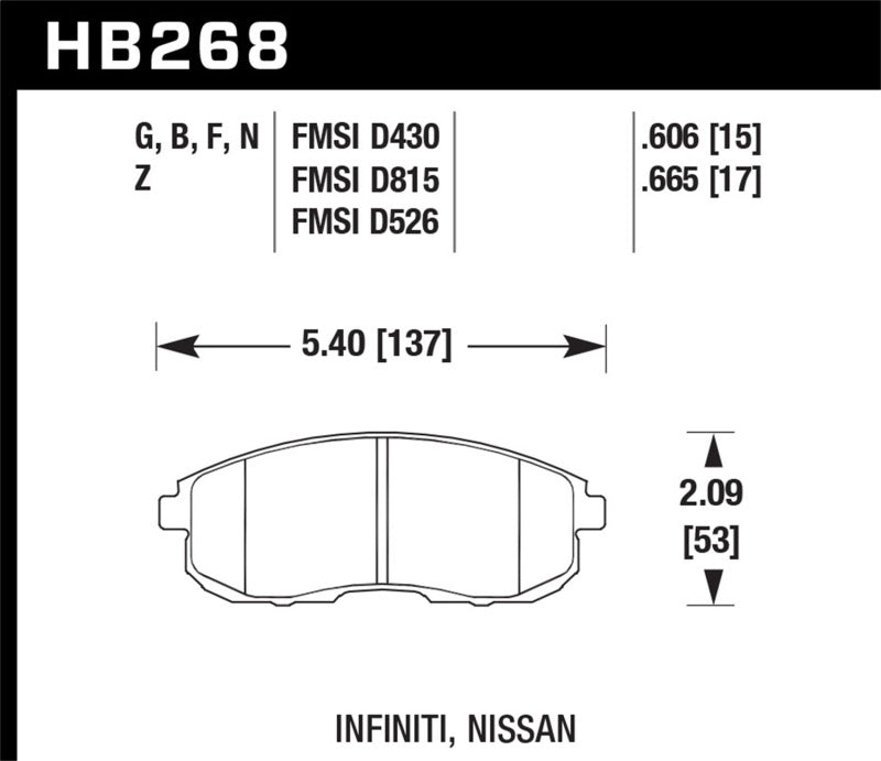 Hawk 03-04 G35/03-05 G35X/ 02-05 350z w/o Brembo Performance Ceramic Street Front Brake Pads-thumbmail-2