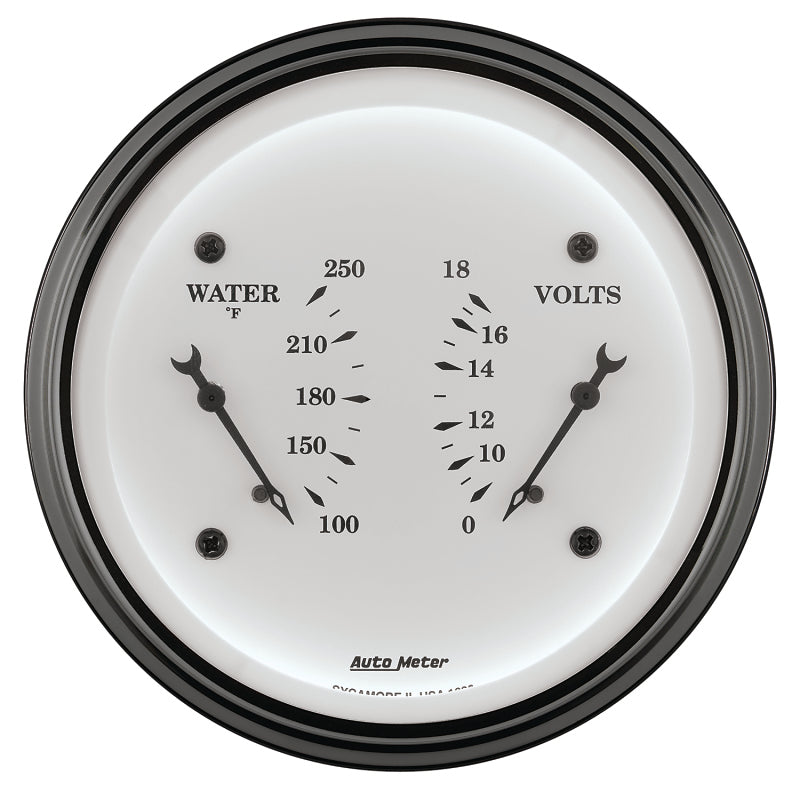 AutoMeter Gauge Dual Wtmp & Volt 3-3/8in. 250 Deg. F & 18V Elec Old Tyme White-thumbmail-2