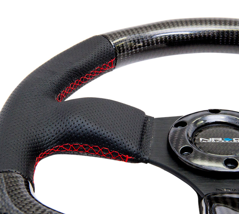 NRG Carbon Fiber Steering Wheel (320mm) Flat Bottom & Leather Trim w/Red Stitching-thumbmail-4