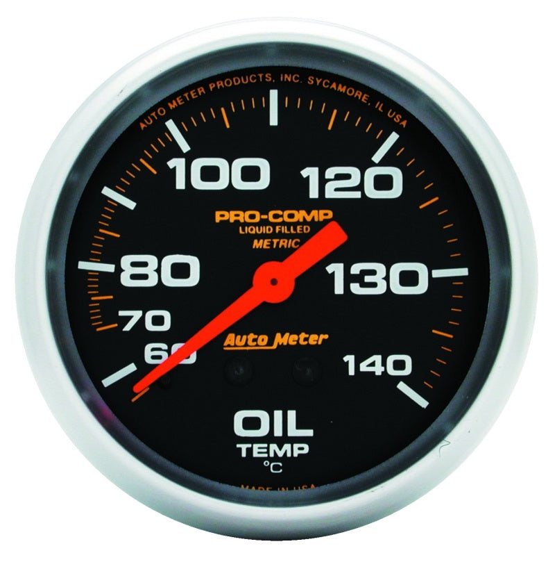 Autometer Liquid Filled Mechanical 66.7mm 140-280 deg F Oil Termperature Gauge Includes 6 ft Tubing-thumbmail-1