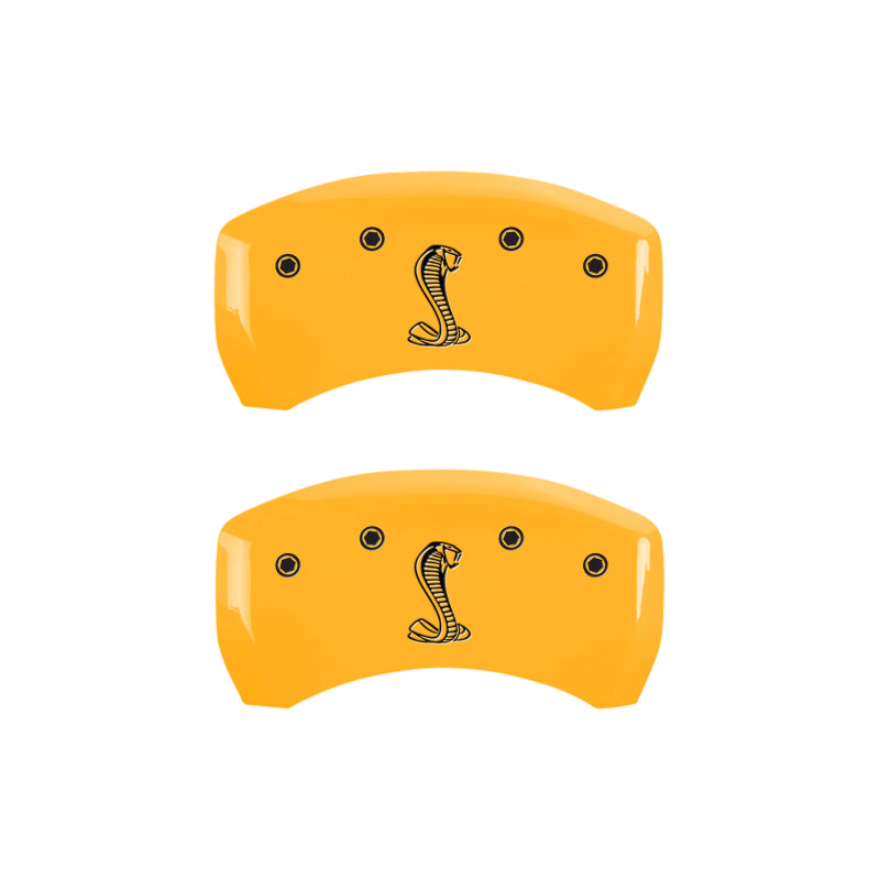 MGP 4 Caliper Covers Engraved Front Cobra Rear Snake Yellow Finish Black Char 2008 Ford Mustang-thumbmail-4