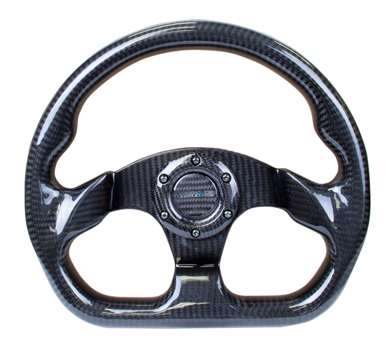 NRG Carbon Fiber Steering Wheel (320mm) Flat Bottom w/Shiny Black Carbon-thumbmail-2