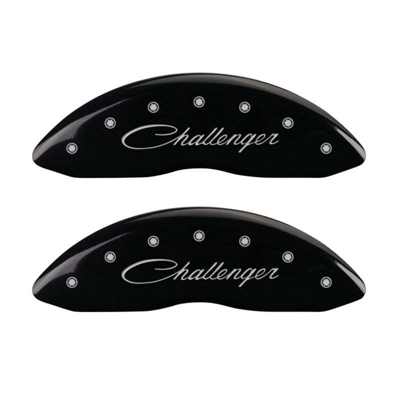 MGP 4 Caliper Covers Engraved Front Cursive/Challenger Engraved Rear RT Black finish silver ch-thumbmail-2