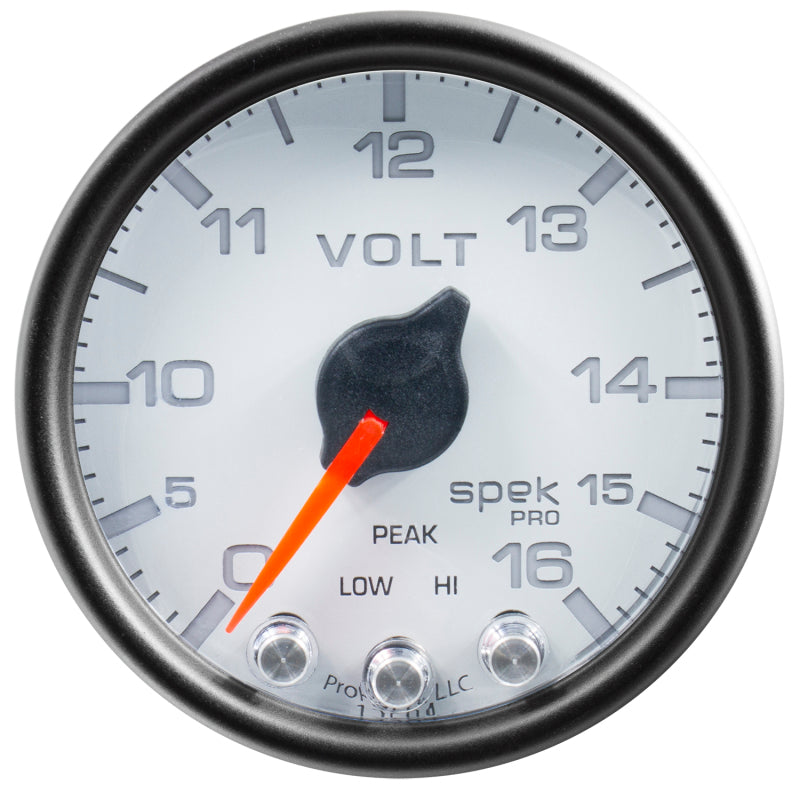 Autometer Spek-Pro Gauge Voltmeter 2 1/16in 16V Stepper Motor W/Peak & Warn Wht/Blk-thumbmail-2