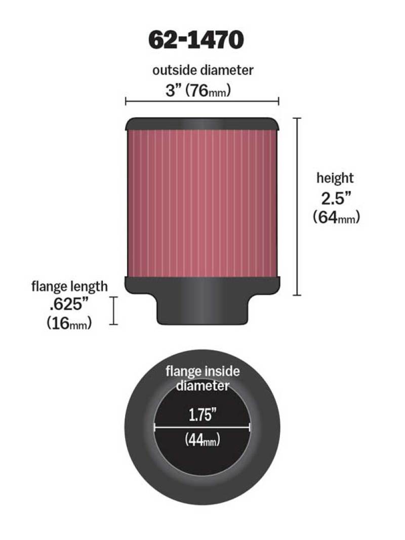 K&N 1.75 inch Vent 3 inch D 2.5 inch H Air Filter - Rubber Top-thumbmail-2