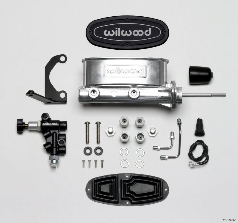 Wilwood HV Tandem M/C Kit w L/H Bracket & Prop Valve - 7/8in Bore Ball Burnished-W/Pushrod-thumbmail-2