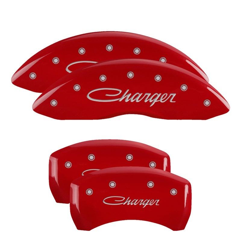 MGP 4 Caliper Covers Engraved Front Cursive/Challenger Engraved Rear RT Red finish silver ch-thumbmail-3