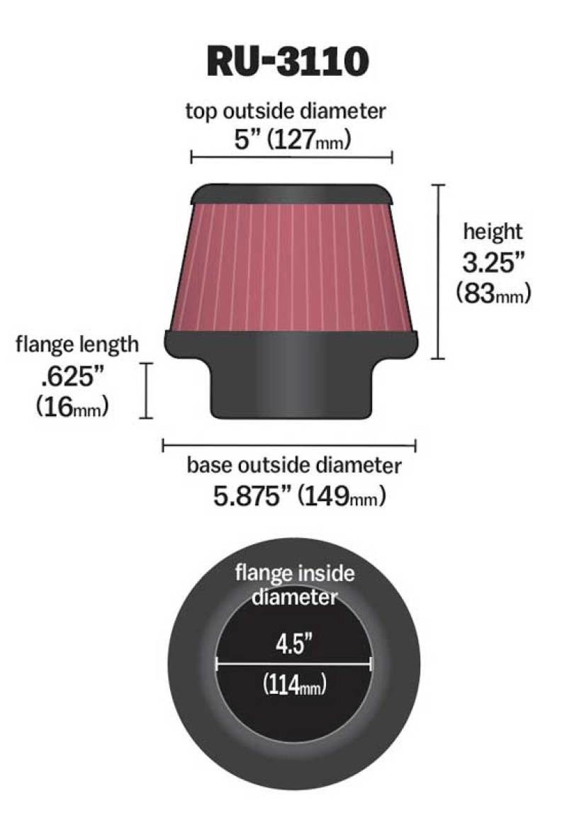K&N Universal Rubber Filter Round Tapered 4.5in Flange ID x 5.875 Base OD x 5in Top OD x 3.25in H-thumbmail-2
