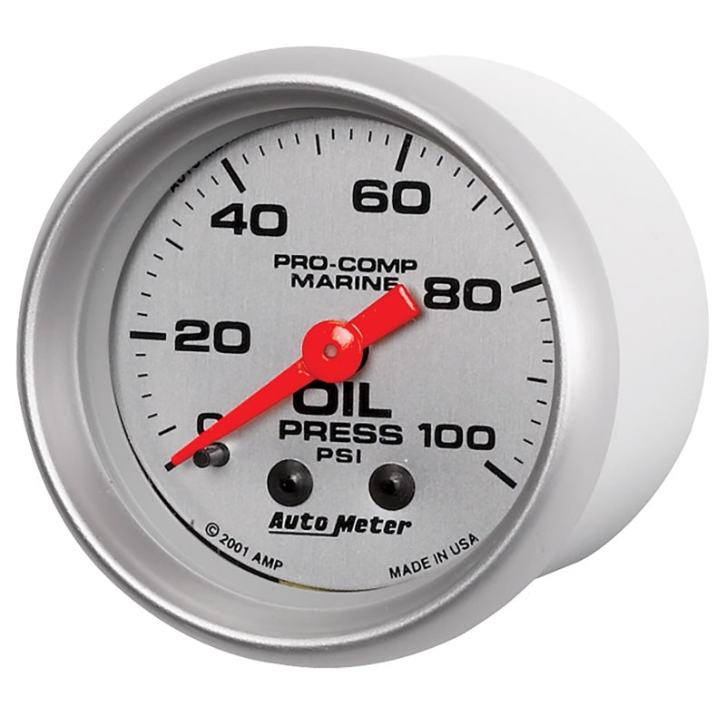 Autometer Marine Silver Oil Pressure 2 1/16in 100 psi Mechanical Gauge-thumbmail-2