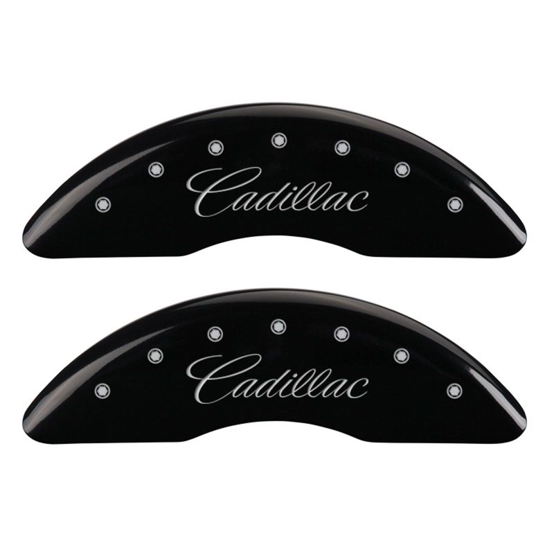 MGP 4 Caliper Covers Engraved Front & Rear Cursive/Cadillac Black finish silver ch-thumbmail-3