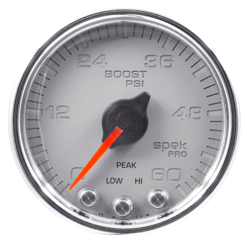 Autometer Spek-Pro Gauge Boost 2 1/16in 60psi Stepper Motor W/Peak & Warn Slvr/Chrm-thumbmail-2