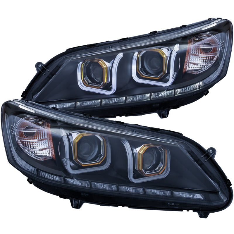 ANZO 2013-2015 Honda Accord Projector Headlights w/ U-Bar Black-thumbmail-2