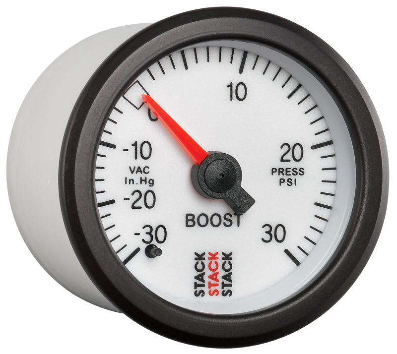 Autometer Stack 52mm -30INHG to +30 PSI (Incl T-Fitting) Mechanical Boost Pressure Gauge - White-thumbmail-4