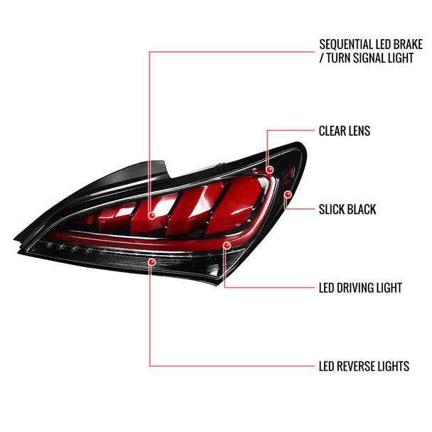 Spec D 2010-2016 Hyundai Genesis Coupe Red Bar Sequential LED Tail Lights (Jet Black Housing/Clear Lens)-thumbmail-6
