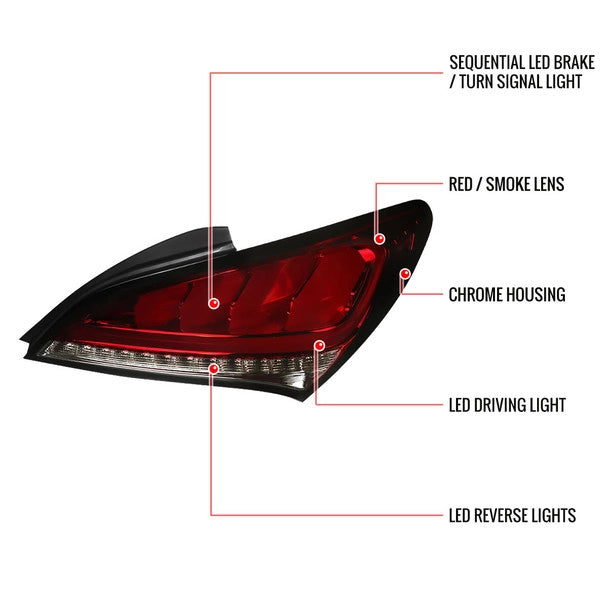 Spec D 2010-2016 Hyundai Genesis Coupe White Bar Sequential LED Tail Lights (Chrome Housing/Red Smoke Lens)