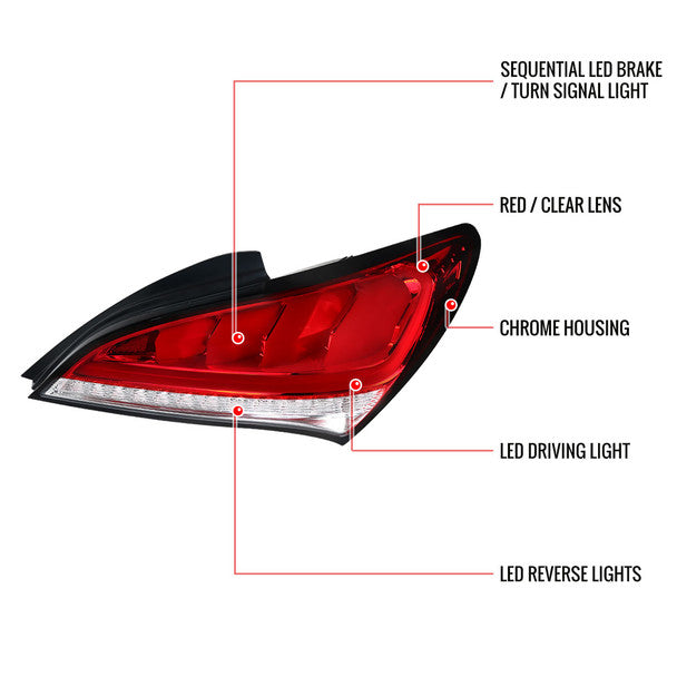 Spec D 2010-2016 Hyundai Genesis Coupe White Bar Sequential LED Tail Lights (Chrome Housing/Red Lens)-thumbmail-9