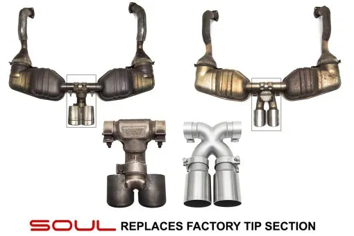 SOUL 05-08 Porsche 987.1 Cayman / Boxster Bolt-On X-Pipe w/ Tips - Slash Cut Brushed Finish Tips