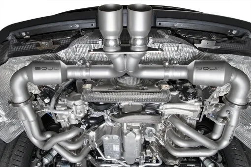 SOUL 2022 Porsche 992 GT3 Catted Exhaust System - 4in Slash Cut Brushed Tips-thumbmail-6