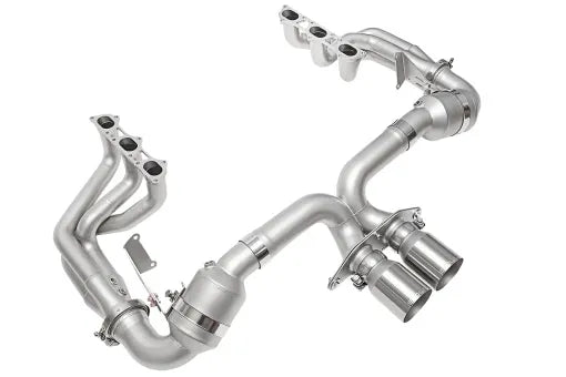 SOUL 2022 Porsche 992 GT3 Catted Exhaust System - 4in Slash Cut Brushed Tips-thumbmail-1