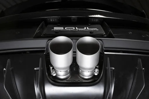 SOUL 2022 Porsche 992 GT3 Catted Exhaust System - 4in Slash Cut Brushed Tips-thumbmail-4