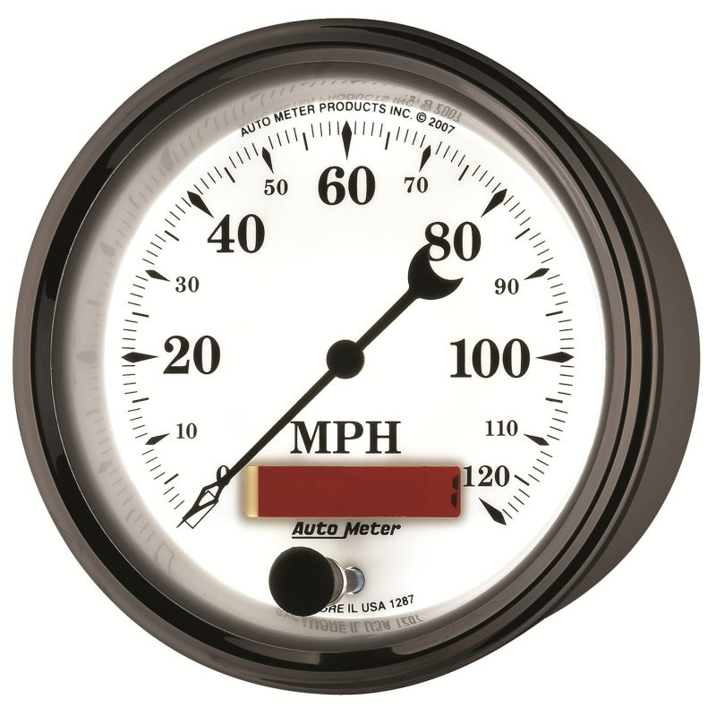 AutoMeter Gauge Speedometer 3-3/8in. 120MPH Elec. Prog. W/ Lcd Odo Old Tyme Wht II-thumbmail-3