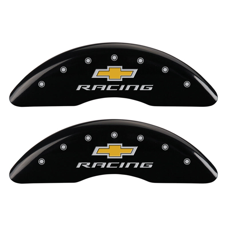 MGP 4 Caliper Covers Engraved F & R Chevy Racing Black Finish Silver Char 2019 Chevrolet Camaro-thumbmail-3