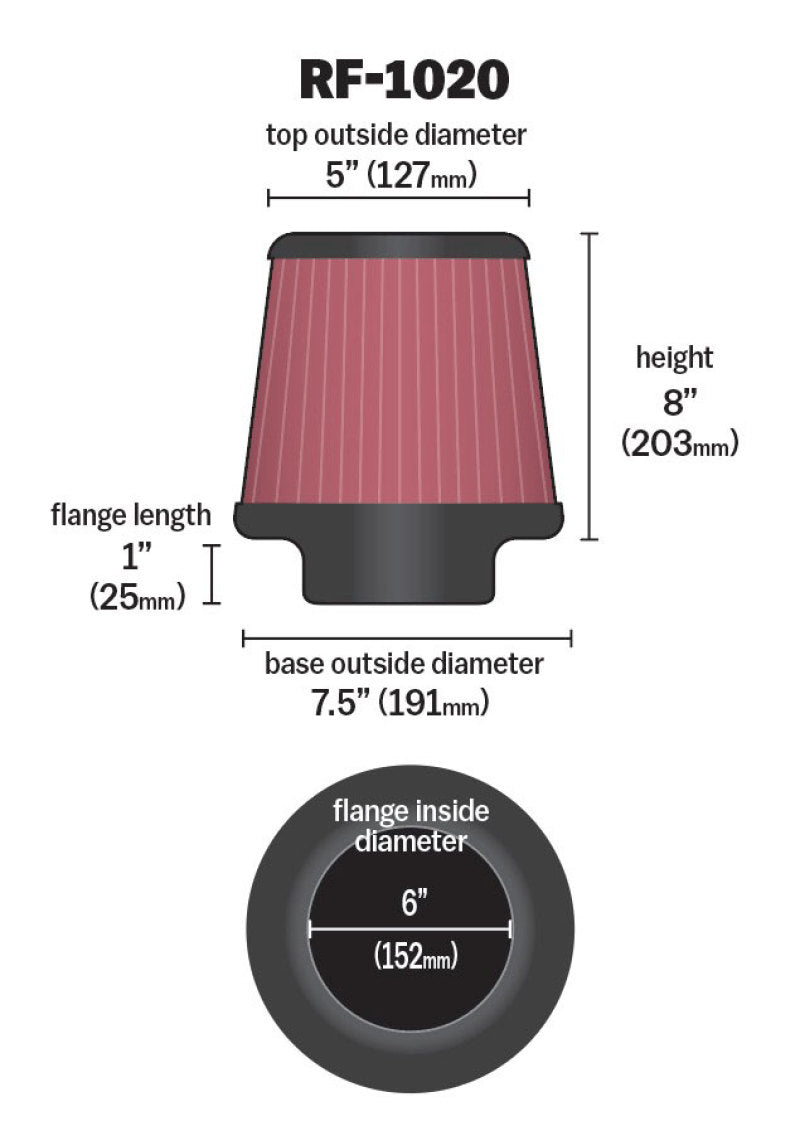 K&N Universal Air Filter 6in Flange ID x 7.5in Base / 5in OD Top x 8in H-thumbmail-5