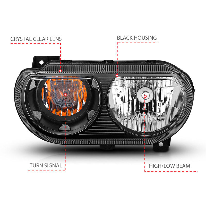 ANZO 2008-2014 Dodge Challenger Crystal Headlights Black-thumbmail-10