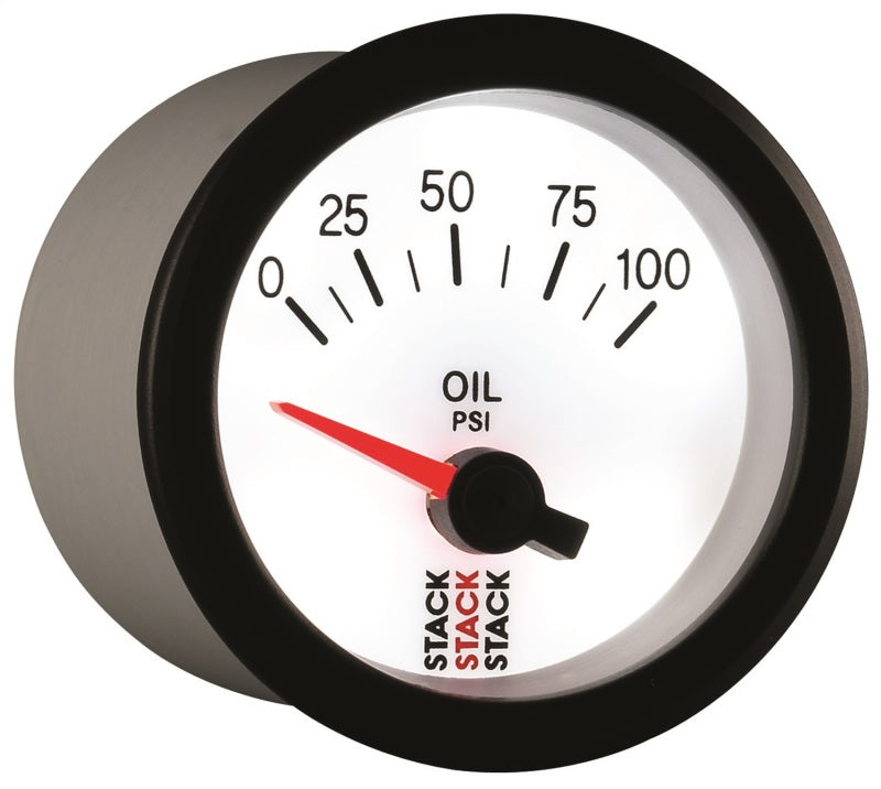 Autometer Stack 52mm 0-100 PSI 1/8in NPTF Electric Oil Pressure Gauge - White-thumbmail-4