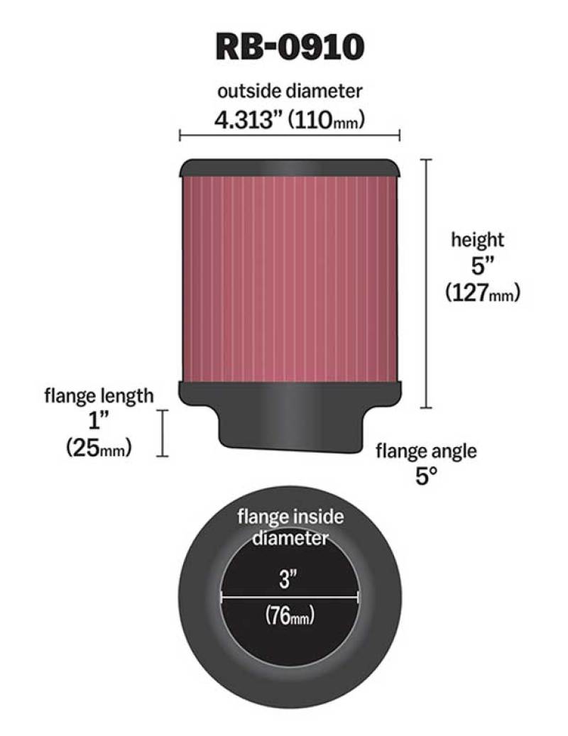 K&N Universal Rubber Filter 3 inch 5 Degree FLG 4 1/2 inch OD 5 inch Height-thumbmail-3