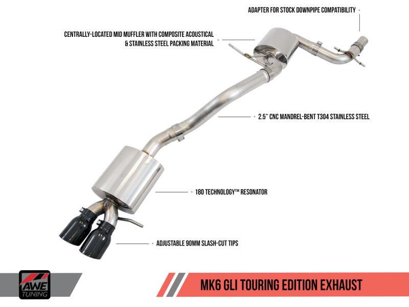 AWE Tuning Mk6 GLI 2.0T - Mk6 Jetta 1.8T Touring Edition Exhaust - Polished Silver Tips-thumbmail-4