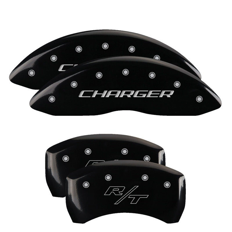 MGP 4 Caliper Covers Engraved Front Charger Engraved Rear RT Black finish silver ch-thumbmail-3