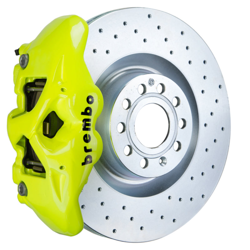 Brembo 05-10 Jetta GLI Fr GT BBK 4Pis Cast 345x30 1pc Rotor Drilled-Fluo. Yellow-thumbmail-1