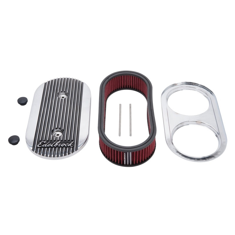 Edelbrock Air Cleaner Elite II Oval Dual-Quad Carbs 2 5In Red Element Polished-thumbmail-3
