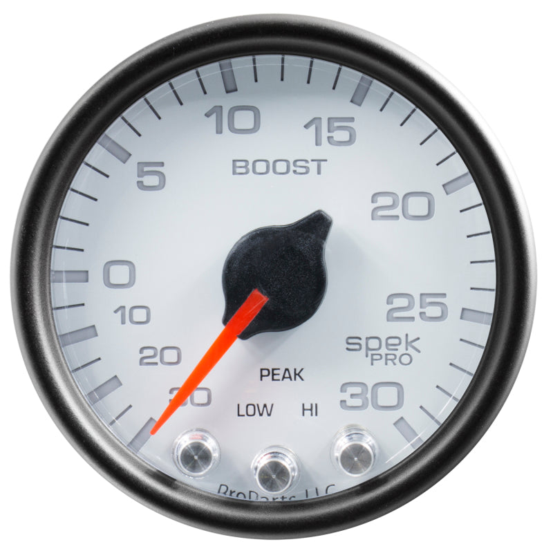 Autometer Spek-Pro Gauge Vac/Boost 2 1/16in 30Inhg-30psi Stepper Motor W/Peak & Warn White/Black-thumbmail-2