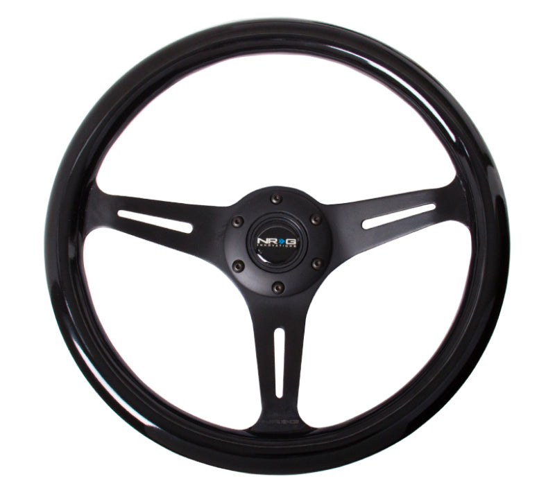 NRG Classic Wood Grain Steering Wheel (350mm) Black Paint Grip w/Black 3-Spoke Center-thumbmail-2
