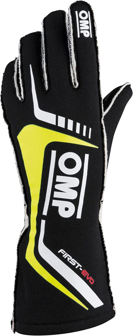 OMP First Evo Gloves Black/Yellow - Size XL (Fia 8856-2018)